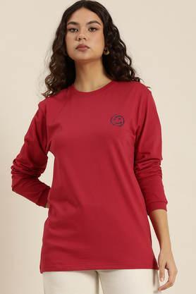 graphic cotton round neck women's oversized t-shirt - red