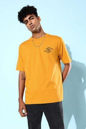 graphic cotton tailored fit men's oversized t-shirt - mustard