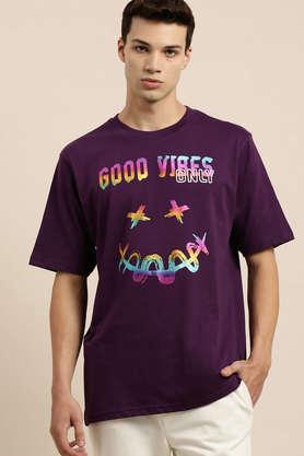 graphic cotton tailored fit men's oversized t-shirt - purple