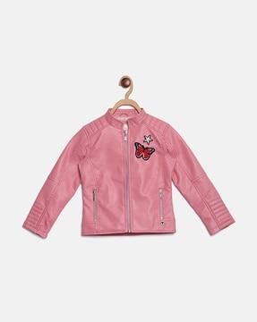 graphic embroidered panelled jacket