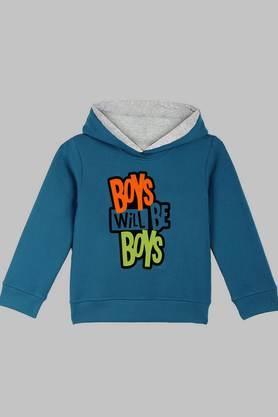 graphic print blended hooded boys sweatshirt - blue