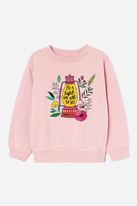 graphic print cotton hooded girls sweatshirt - pink