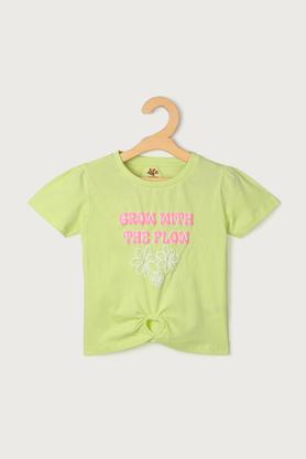 graphic print cotton regular fit girls top - lime green