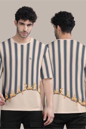 graphic print cotton round neck men's t-shirt - natural