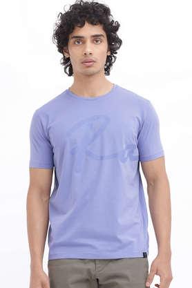 graphic print cotton round neck men's t-shirt - purple