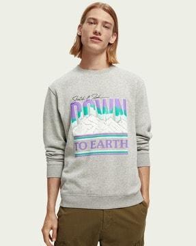graphic print crew-neck worked-out sweatshirt