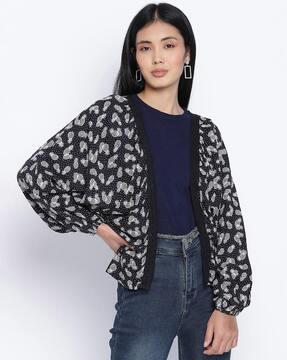 graphic print front-open shrug