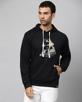 graphic print hoodie with kangaroo pocket