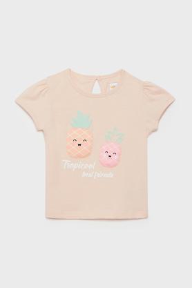 graphic print jersey round neck infant girls t-shirt - peach