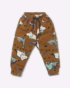 graphic print joggers with drawstring fastening