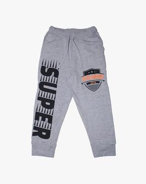 graphic print joggers with drawstring fastening