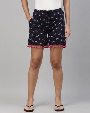 graphic print knit shorts with drawstring waist