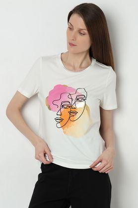 graphic print modal round neck women's t-shirt - white