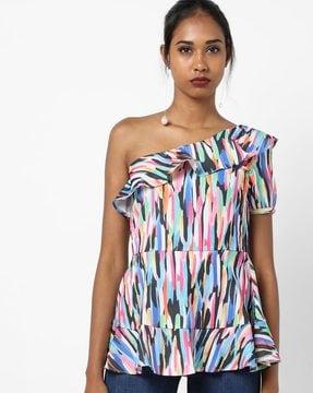 graphic print one-shoulder top