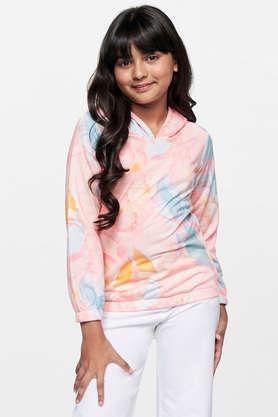 graphic print polyester v-neck girls sweatshirt - peach