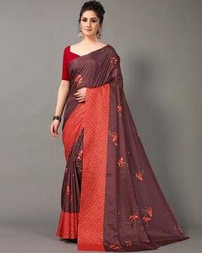 graphic print saree with attached blouse piece