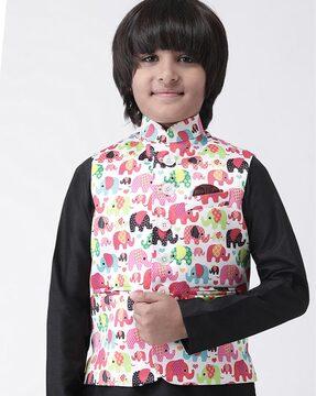 graphic print waistcoat with collar neck