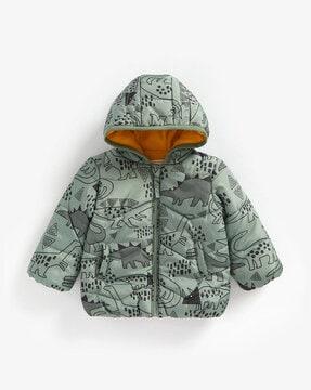 graphic print zip-front hooded jacket