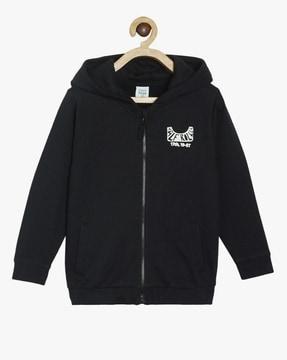 graphic print zip-front hoodie