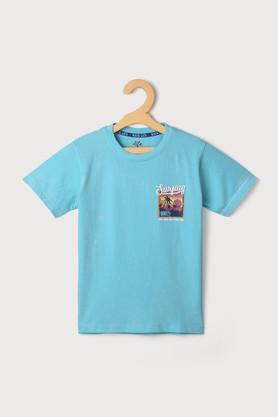 graphic blended fabric round neck boys t-shirt - aqua