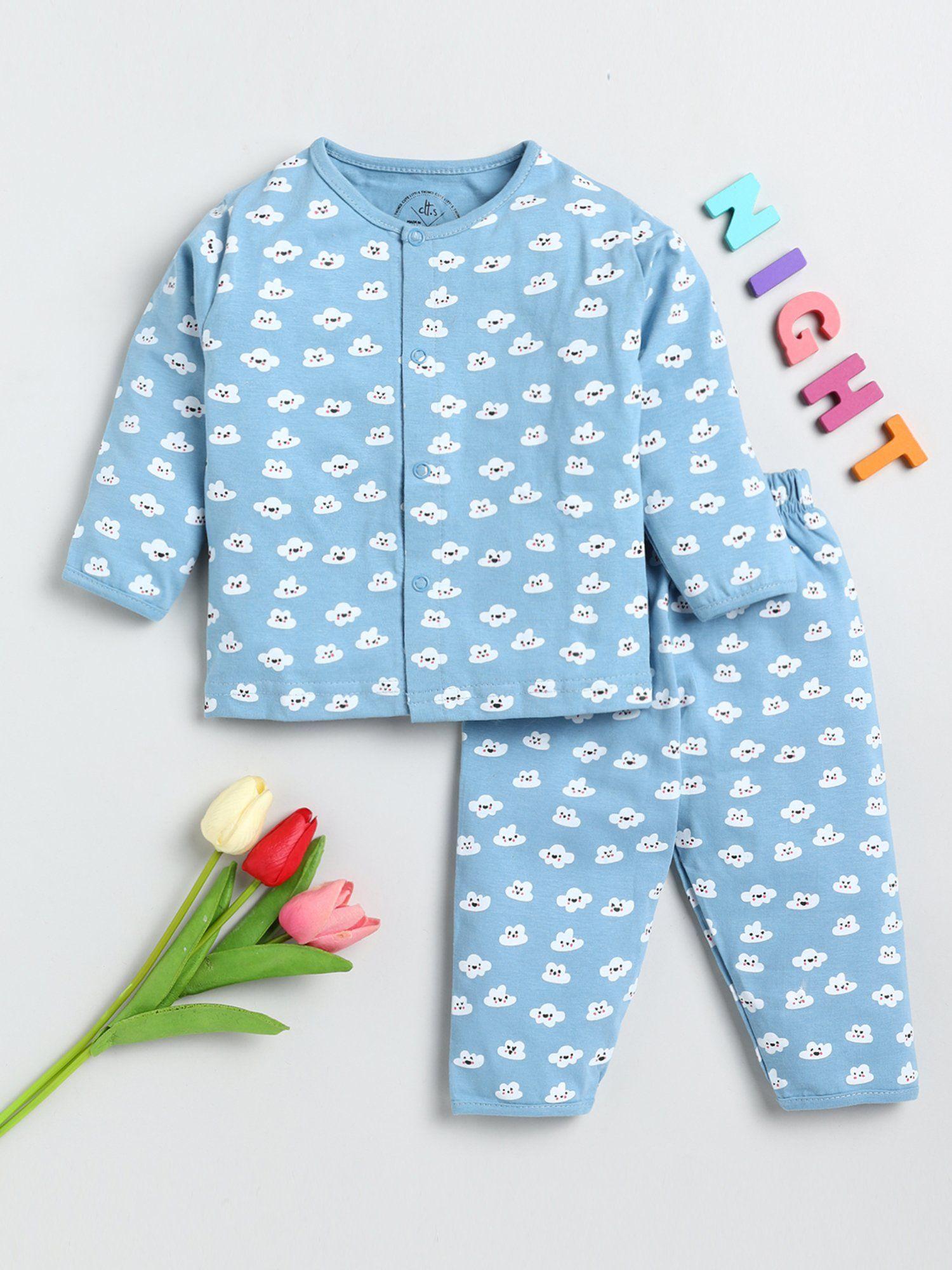 graphic blue full sleeve night suit (set of 2)