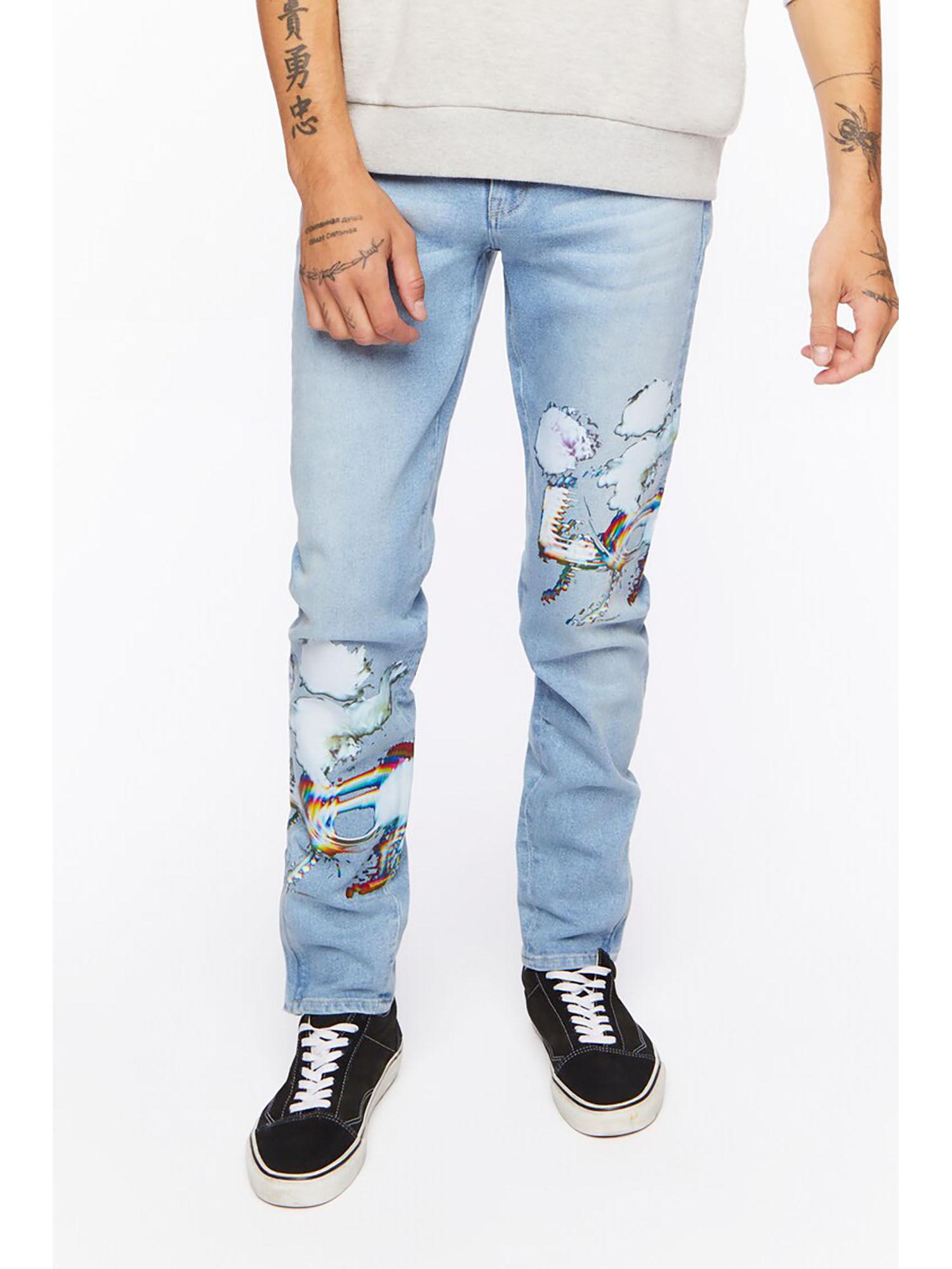 graphic blue skinny jeans