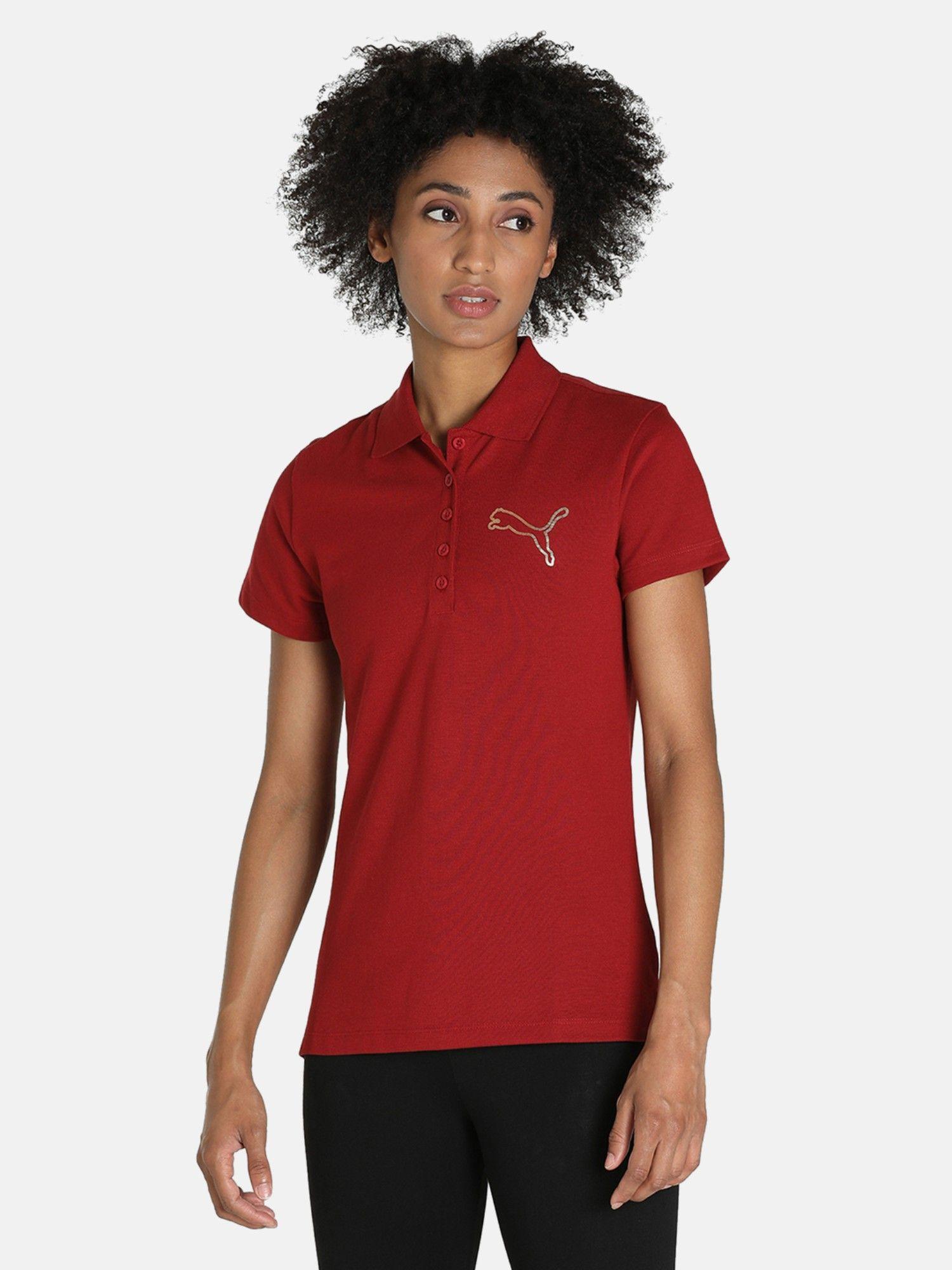 graphic cat women red polo t-shirt