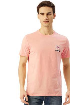 graphic cotton blend regular fit men's t-shirt - peach