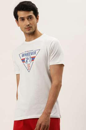graphic cotton blend regular fit men's t-shirt - white