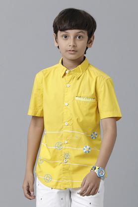 graphic cotton collar neck boy's shirt - yellow