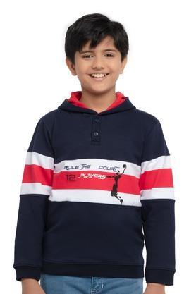 graphic cotton hood boys sweatshirt - navy