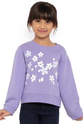 graphic cotton hood girls sweatshirt - purple