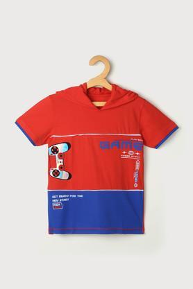 graphic cotton hooded boys t-shirt - red