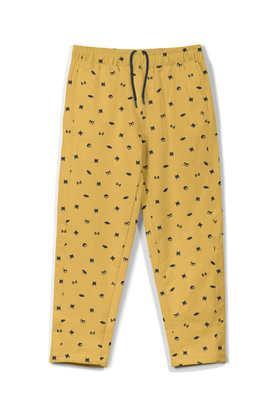 graphic cotton regular fit boys track pants - mustard