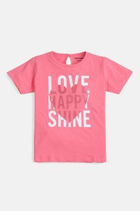 graphic cotton regular fit girls t-shirt - pink