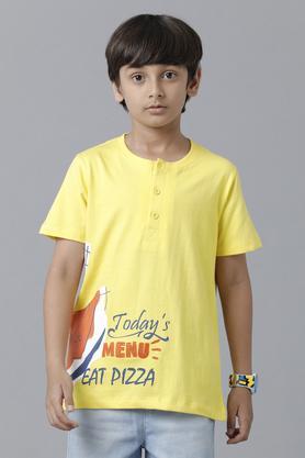 graphic cotton round neck boy's t-shirt - yellow