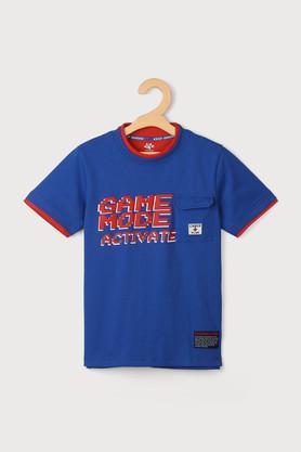 graphic cotton round neck boys t-shirt - blue