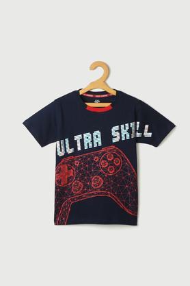 graphic cotton round neck boys t-shirt - navy