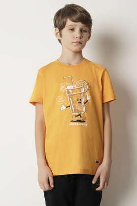 graphic cotton round neck boys t-shirt - orange
