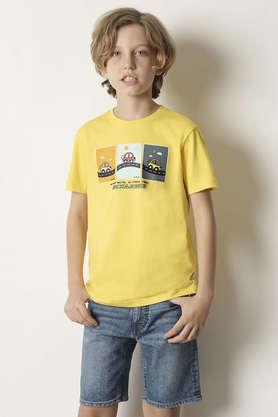 graphic cotton round neck boys t-shirt - purple