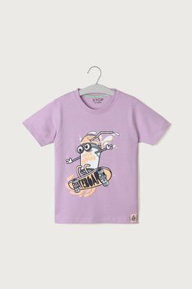 graphic cotton round neck boys t-shirt - purple