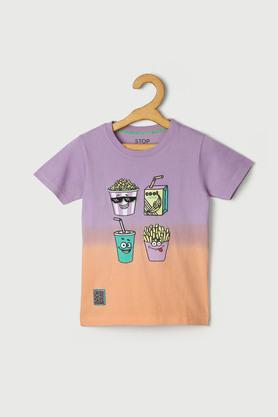 graphic cotton round neck boys t-shirt - purple