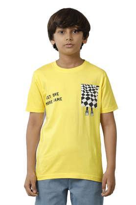 graphic cotton round neck boys t-shirt - yellow