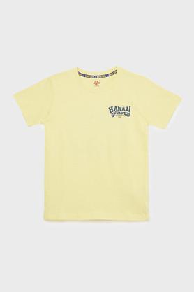 graphic cotton round neck boys t-shirt - yellow