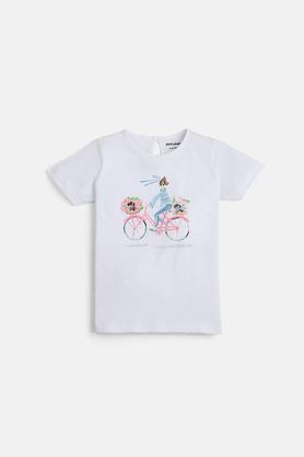 graphic cotton round neck girls t-shirt - white