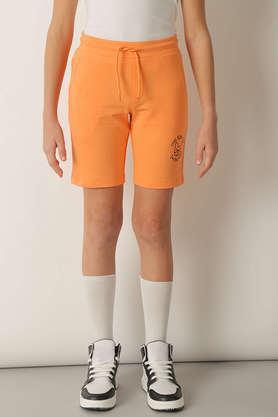 graphic cotton slim fit boys shorts - orange