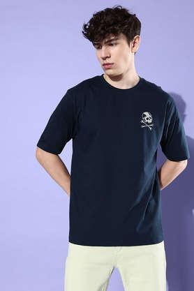 graphic cotton tailored fit men's oversized t-shirt - navy