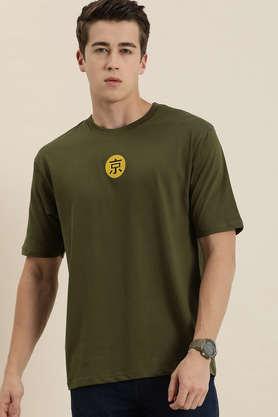 graphic cotton tailored fit men's oversized t-shirt - olive