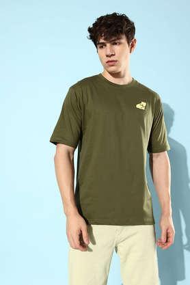 graphic cotton tailored fit men's oversized t-shirt - olive
