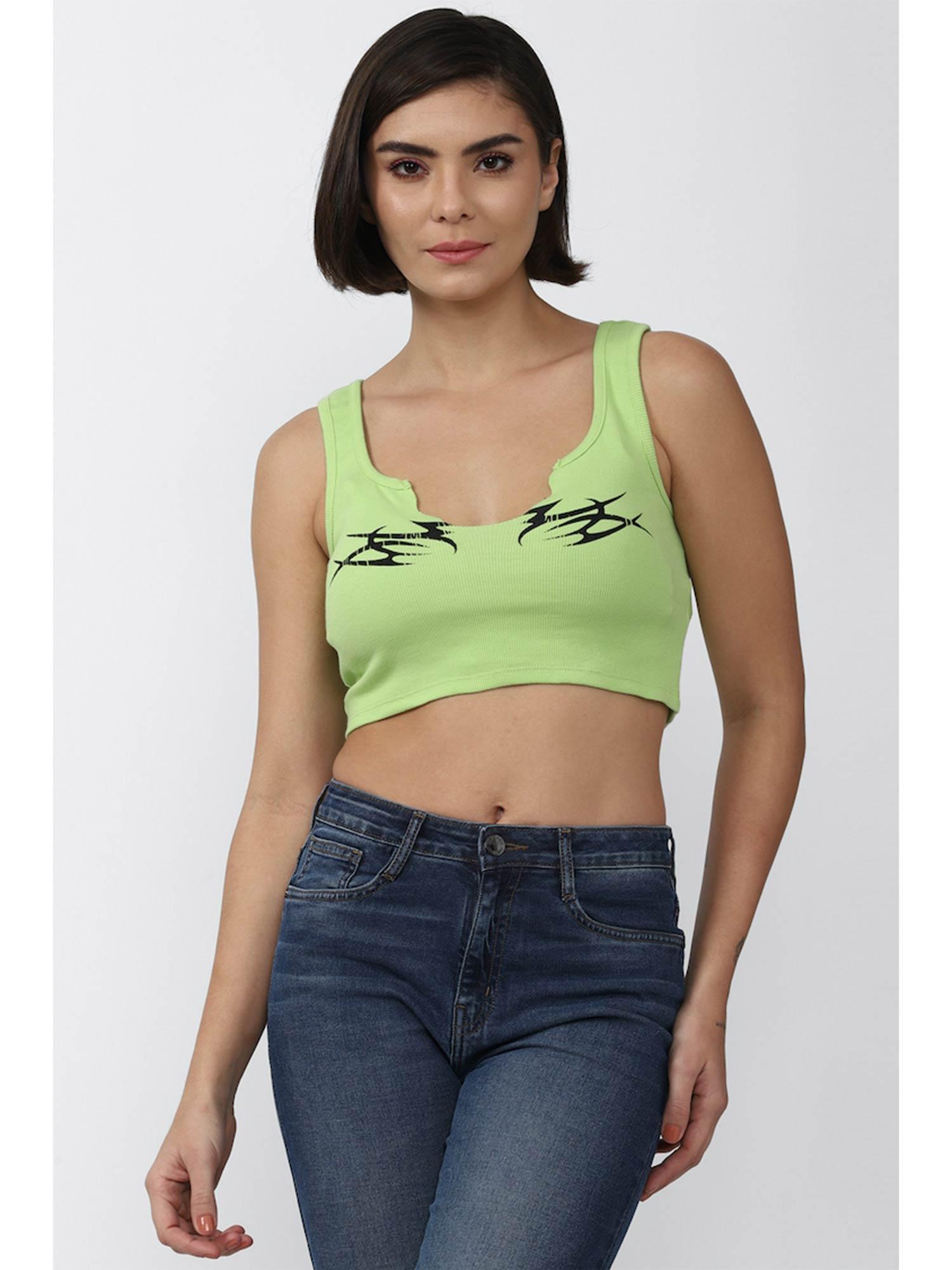 graphic crop top green